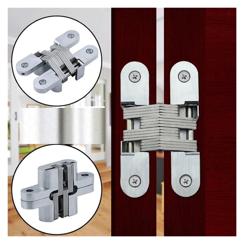 2 Pack 180 Degree Swing Door Hinges, Concealed Invisible Cross Hinges For Cabinets And Furniture, 16x70mm Natural Finish, Durable Easy Install, Reliable