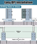Easy installation diagram showing Badass Black 304 Stainless Steel Glass To Glass Clamps for 8-12mm panels.
