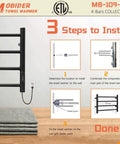 Heated Towel Warmer Rack With Timer For Bathroom Wall Mounted Plug In Towel Heater installation steps diagram MB 109 4B