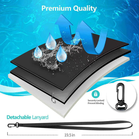 Illustration of waterproof layers and detachable lanyard for 4 Pack 8.5 Inch Waterproof Phone Pouches With Lanyard For Beach And Travel