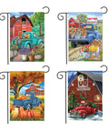 Garden Flag Bundle Set Of Four, Outdoor Flags Measuring 12.5 By 18 Inches, Made Of Durable Weather Resistant Polyester, Fade Resistant Yard Decor With Pickup Truck Theme with scenic farm and pickup trucks