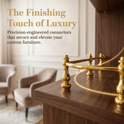 12 Pack Gold Shelf Rail Brackets for Cabinets and Bars displayed on wooden furniture, highlighting luxurious finish and seamless mounting.