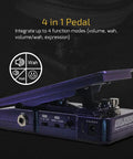 4 In 1 Guitar Effects Pedal With Active Wah, Expression, And Dual Volume Modes shown in close-up with visible LEDs and switches.