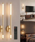 IZOKIN Battery Operated Wall Sconce Set of 2 Peel and Stick with Remote displayed in a cozy living room setting.