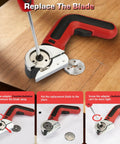 Kitluck Cordless Electric Scissors With Rechargeable Battery And Replacement Blade shown with replacement blade and user instructions.