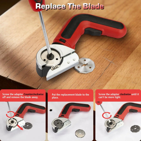 Kitluck Cordless Electric Scissors With Rechargeable Battery And Replacement Blade shown with replacement blade and user instructions.