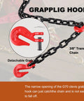 Heavy Duty G80 Grade Transport Binder Chain 3/8 Inch By 20 Feet With Clevis Grab Hooks showing detachable red grab hook.