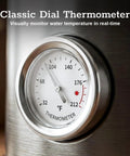 Close-up of classic dial thermometer on 1.7L Large Electric Kettle With Thermometer, 1200W Fast Boil, Auto Shut Off, 304 Stainless Steel