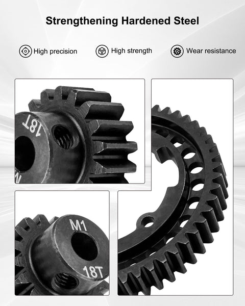 Beefed-Up Hardened Steel 54T Spur Gear 1 Mod And 18T Motor Pinion for Traxxas with high precision and wear resistance details