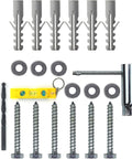 Drywall Anchors And TV Wall Mount Kit With M8 Lag Bolts And Washers, Concrete Wall Anchors, Bubble Level, Socket Tool, And Two Drill Bits