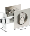 Recessed Pocket Door Lock with Two Sided Privacy Latch for Bathroom Bedroom Barn Doors, Invisible Sliding Door Hardware, 66mm, Silver Finish