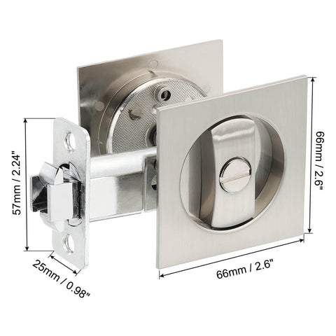 Recessed Pocket Door Lock with Two Sided Privacy Latch for Bathroom Bedroom Barn Doors, Invisible Sliding Door Hardware, 66mm, Silver Finish