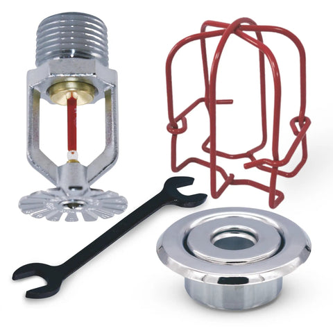Dope Chrome Fire Sprinkler Head Horizontal Pendant Spray Kit With Wrench Guard And Escutcheon UL Listed 1/2 Inch NPT parts.