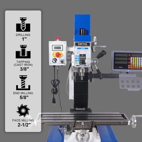 Rock Solid Benchtop Mini Mill Drill Machine featuring a peppy 1.5 HP brushless motor R8 spindle and controls for precision work.