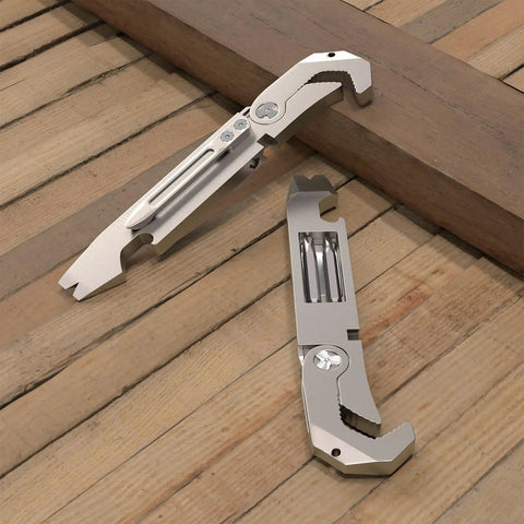 Titanium EDC Pry Bar Multitool All In One With Bottle Opener, Pocket Clip, Wrenches, Box Opener, Keychain Screwdriver For Outdoor Camping And Maintenance, Built Rugged For Everyday Carry And Quick One Hand Use