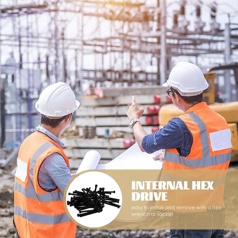 Heavy Duty M5x50mm Hex Socket Head Screws 50 Piece Black Oxide Machine Thread Bolts shown in construction site setting
