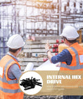 Construction workers on site discussing plans with inset image of M5x50mm Hex Socket Head Screws Fully Threaded Steel Bolts