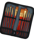 Watch Cleaning Brush Set With Red Wooden Handles And Heads, 10 sizes in zippered case, top view