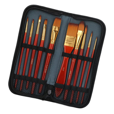 Watch Cleaning Brush Set With Red Wooden Handles And Heads, 10 sizes in zippered case, top view
