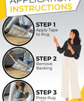 Application instructions for Double Sided Carpet Tape Heavy Duty Rug Gripper For Carpet Hardwood Floors Vinyl Tile And Concrete
