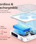 Heavy Duty Cordless Nail Dust Collector With Beast Mode 19500 Rpm Suction For Gel And Acrylic Files Portable Battery Powered Manicure Dust Cleaner Tool showing battery and fan components.