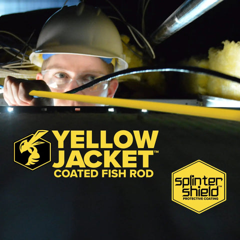 Low Flex Yellow Jacket Fish Tape Wire Puller Kit 15 Feet Coated Fiberglass Rod 750 Pound Pull Strength Splinter Shield Coating in conduit