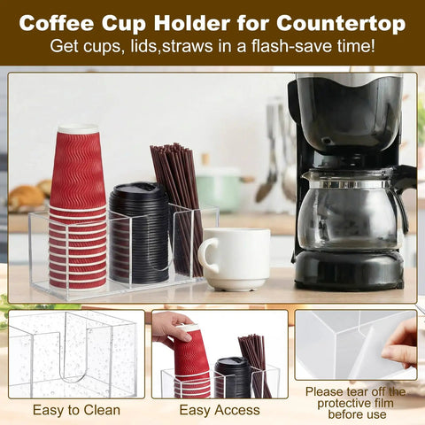 Two Pack Acrylic Coffee Cup Holder Organizer With Three Compartments For Storing Cups And Lids Countertop Dispenser Station Grab And Go Bar Kitchen Farmhouse Decor Clear beside coffee machine