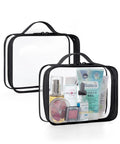 Clear TSA Approved Travel Toiletry Bags Set Of Two With Water Resistant Design And Quart Size Compliance For Women Makeup Organizer And Airport Security Friendly No Hassle Carry On Travel Accessories displaying toiletries