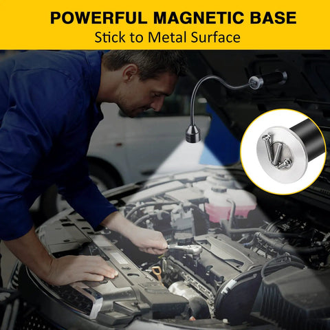 Mechanic using Grill Lights For Night Barbecues With Magnetic Base 360 Degree Gooseneck Super Bright LED on car engine