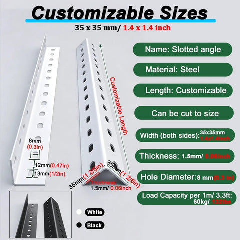 Premium Heavy Duty L Brackets For DIY Shelving And Garage Racks, customizable steel slotted angle bars with adjustable holes