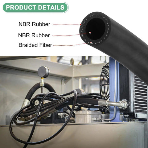 Cross-section of heavy duty fuel line hose for automotive engines and equipment three quarters inch inner diameter 19mm, NBR rubber.