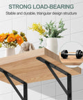 Floating wooden shelf supported by 12 Pack Heavy Duty L Shaped Shelf Brackets 12 Inch Long Black With Screws, showcasing load-bearing design.