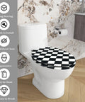 Toilet Seat Elongated Quiet Close for Bathroom with black and white checker design, fits most toilets and easy to clean.