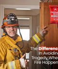 Firefighter next to Emergency Fire Blanket 2 Pack For Home And Kitchen, 39 By 39 Inch Fiberglass Fire Suppression Blanket