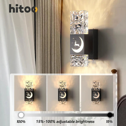 Rechargeable Wireless Wall Sconce With Remote Control And 10000mAh Battery, Sleek Dimmable LED Wall Light With Crystal Ripple Shade And Deer Design for home decor