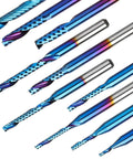 Genmitsu 1/8-inch shank carbide end mills, blue-coated, set of 10, spiral O-flute for woodworking CNC router bits