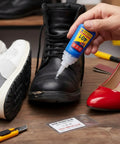 Applying Two Pack 401 Super Glue For Nails Shoes Metal And Plastic Repair High Viscosity Fast Bonding Liquid Adhesive 20ml Each on black shoe