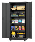 Beefy Heavy Duty 73 Inch Tall Metal Storage Cabinet On Wheels With Lockable Doors And Adjustable Shelves Five Tier Garage And Workshop Organizer