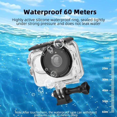 Underwater Dive Case Waterproof Housing For GO 3 And GO 3S in water showing 60m depth rating, action camera accessory.
