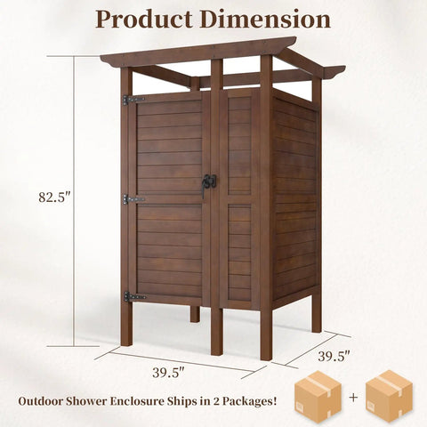 All Weather Solid Wood Outdoor Shower Enclosure With Storage Shelf And Lockable Door dimensions 82.5x39.5 inches