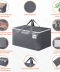 Beefy Heavy Duty Moving Bags Set 6 Pack 93L Storage Bags with features like zippers, grippy handles, and water resistance for storing.