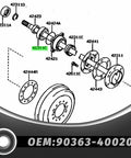 Exploded view of Rear Wheel Axle Shaft Bearing Fits Toyota SUVs And Pickups, 4Runner 1984-2001, Pickup 1984-1995, T100 1993-1998, Tacoma 1995-2001
