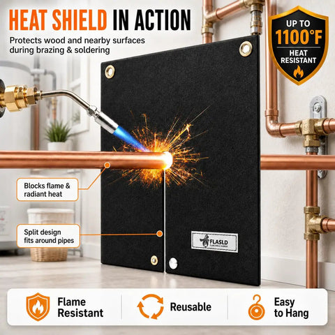 Silicone Coated Fiberglass Welding Blanket And Heat Shield Pad For Soldering Copper Pipes 12 By 12 Inch Flame Protector in use