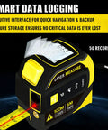 Straight Up Heavy Duty 4 In 1 Laser Tape Measure Boasting 328 Foot Range And 16 Foot Steel Backup showing intuitive digital interface and laser.