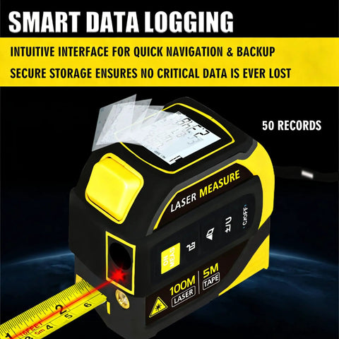 Straight Up Heavy Duty 4 In 1 Laser Tape Measure Boasting 328 Foot Range And 16 Foot Steel Backup showing intuitive digital interface and laser.