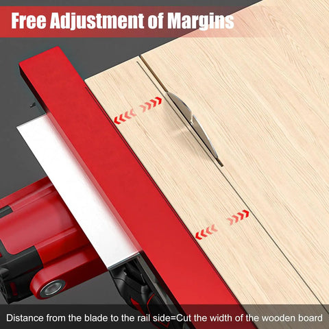 Pro Grade Circular Saw Guide Rail For 12 Inch Saw Base demonstrating margin adjustment on wood.