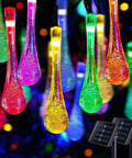 Water Drop Solar String Lights 2 Pack Outdoor Waterproof 41.6Ft Total Length 60 LED Teardrop Water Drop Lights Multicolor glowing