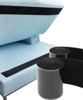Heavy Duty Hook And Loop Strips Keep Sofa Cushions Locked Where They Go Extra Wide Non Slip Tape on a blue sofa with two rolls.