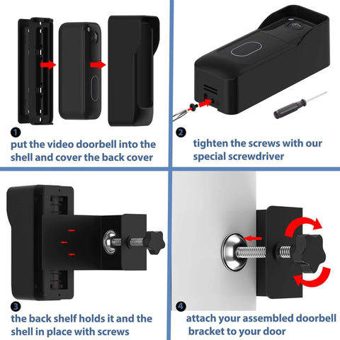 Assembly steps for No Drill Doorbell Mount For Blink Video Doorbell Second Generation Adjustable Angle From Zero To Forty Five Degrees