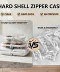 Three Pack Clear Hard Plastic Zipper Case Waterproof Cosmetic Bag Transparent Stackable Storage Organizer Box For Travel Toiletries